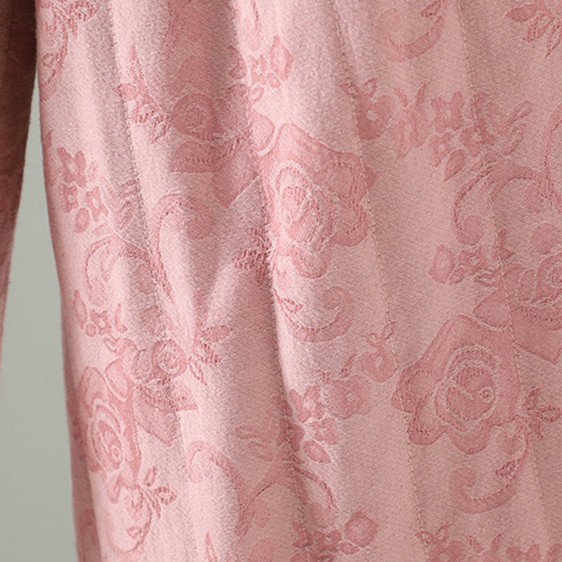 Jacquard Cotton-padded Women's Wide Leg Thermal Ankle-Length Pants With Pockets