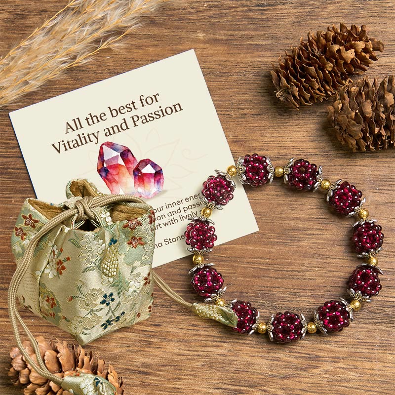 "All the best for Vitality and Passion" Garnet Bracelet Includes Gift Message Card