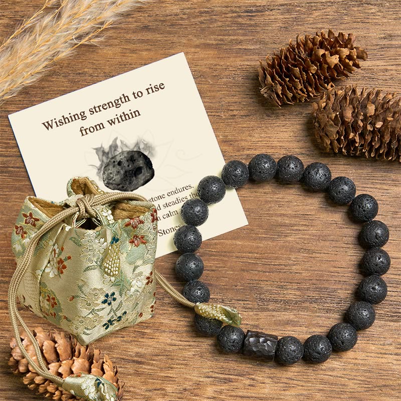 "Wishing Strength to Rise from Within" Lava Rock Bracelet Includes Gift Message Card