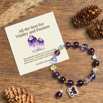 "All the best for Calm and Wisdom" Amethyst Flower Bracelet Includes Gift Message Card
