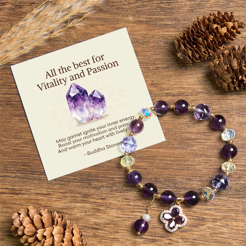 "All the best for Calm and Wisdom" Amethyst Flower Bracelet Includes Gift Message Card