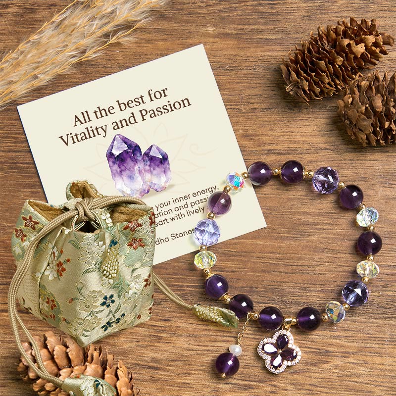 "All the best for Calm and Wisdom" Amethyst Flower Bracelet Includes Gift Message Card