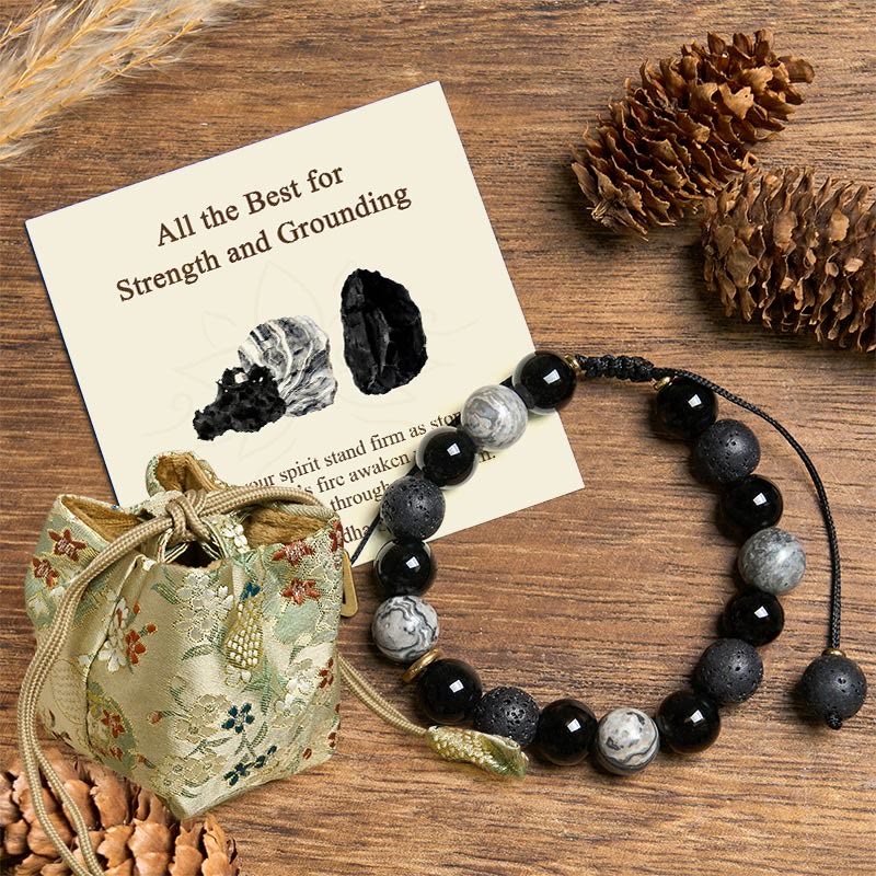 "All the Best for Strength and Grounding" Obsidian Bracelet Includes Gift Message Card
