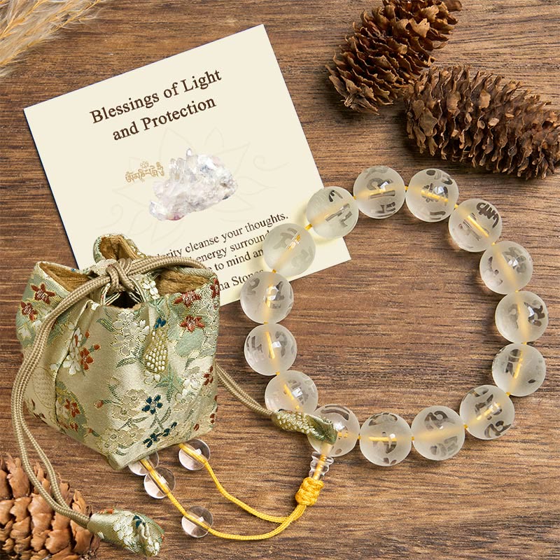 "Blessings of Light and Protection" White Crystal Bracelet Includes Gift Message Card