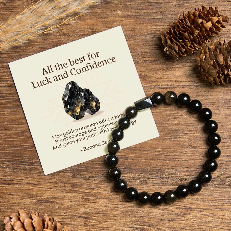 "All the best for Luck and Confidence" Obsidian Bracelet Includes Gift Message Card