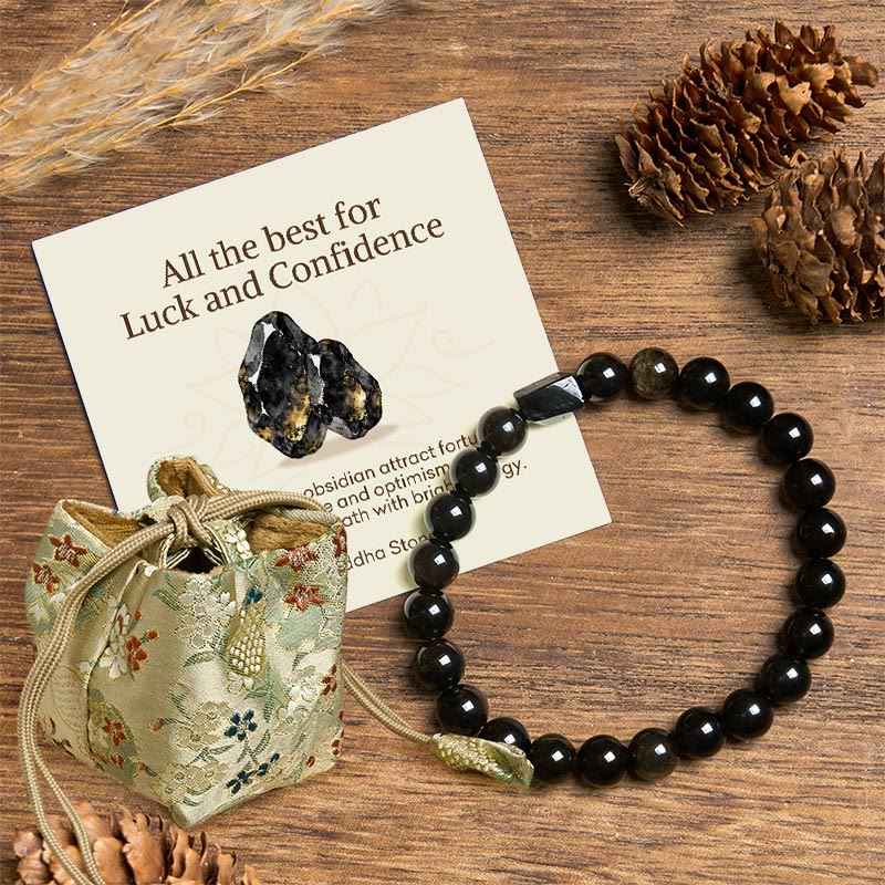 "All the best for Luck and Confidence" Obsidian Bracelet Includes Gift Message Card