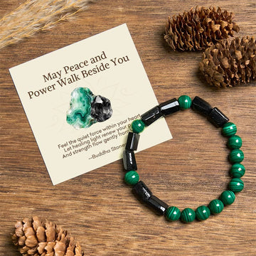 "May Peace and Power Walk Beside You" Malachite Bracelet Includes Gift Message Card