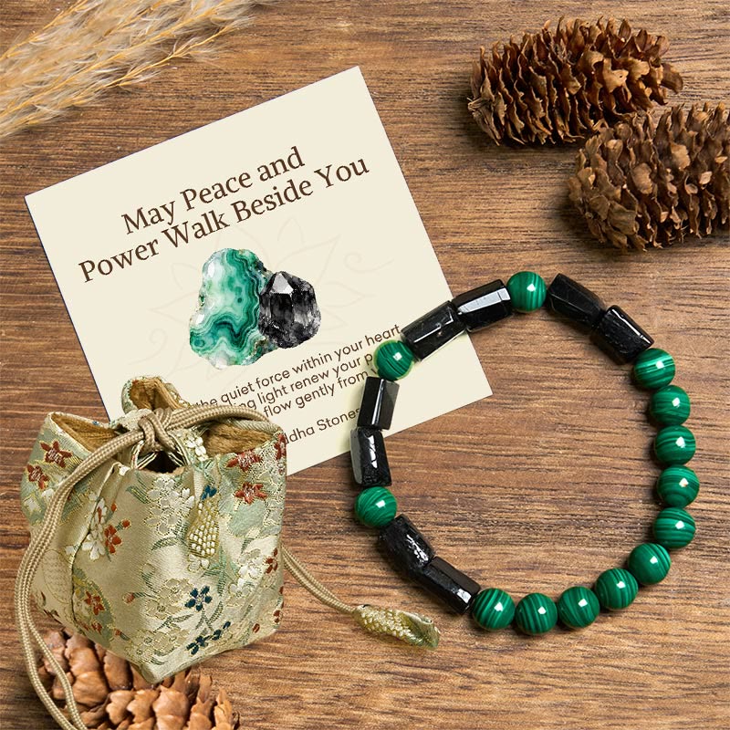 "May Peace and Power Walk Beside You" Malachite Bracelet Includes Gift Message Card