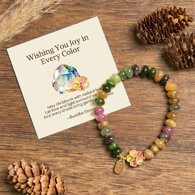"Wishing You Joy in Every Color" Tourmaline Jade Bracelet Includes Gift Message Card