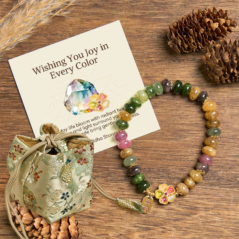 "Wishing You Joy in Every Color" Tourmaline Jade Bracelet Includes Gift Message Card