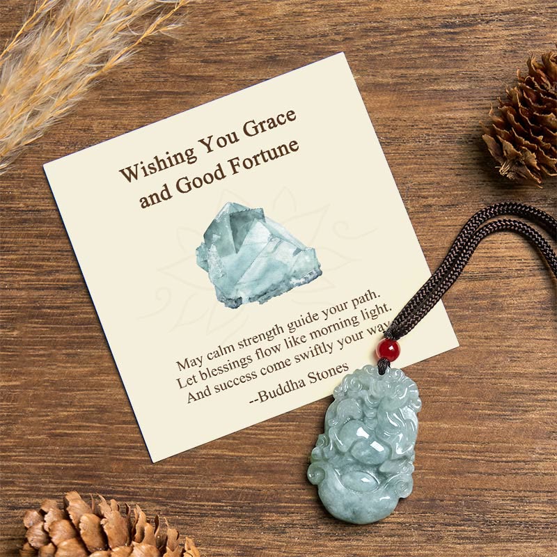 "Wishing You Grace and Good Fortune" Jade Horse Necklace Includes Gift Message Card