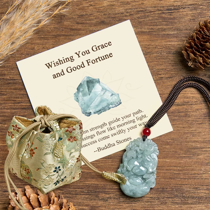 "Wishing You Grace and Good Fortune" Jade Horse Necklace Includes Gift Message Card