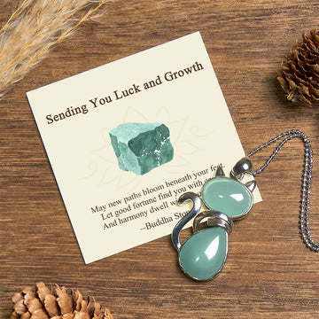 "Sending You Luck and Growth" Cat Green Aventurine Necklace Includes Gift Message Card
