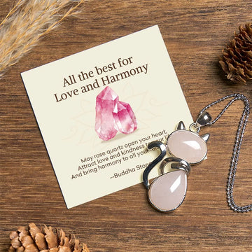 "Wishing You Love and Kindness" Cat Rose Quartz Necklace Includes Gift Message Card