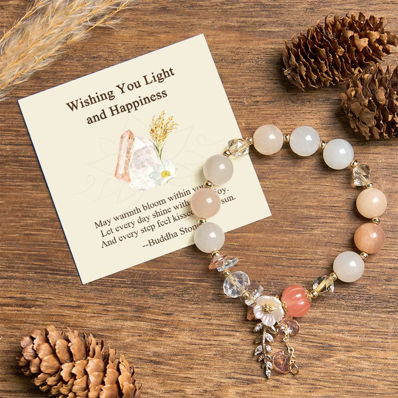 "Wishing You Light and Happiness" Sun Stone Bracelet Includes Gift Message Card