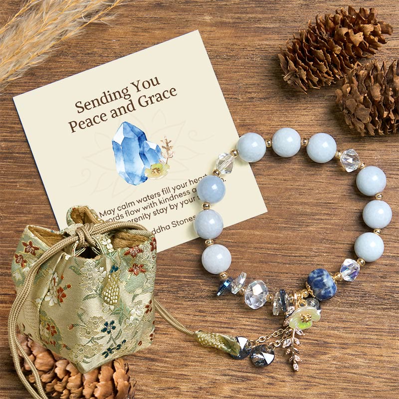 "Sending You Peace and Grace" Blue Crystal Flower Bracelet Includes Gift Message Card