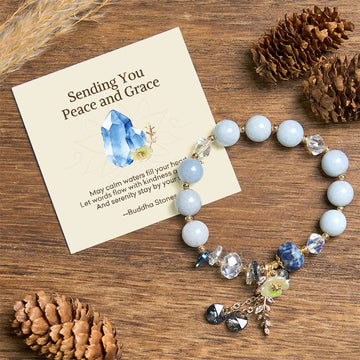 "Sending You Peace and Grace" Blue Crystal Flower Bracelet Includes Gift Message Card