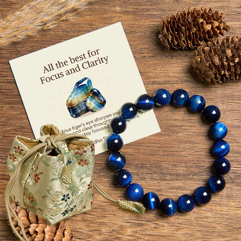 "All the best for Focus and Clarity" Tiger Eye Bracelet Includes Gift Message Card