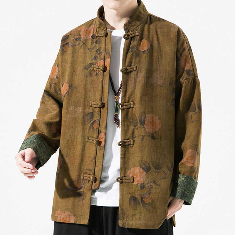 Breathable Cotton Floral Print Stand Collar Meditation Jacket