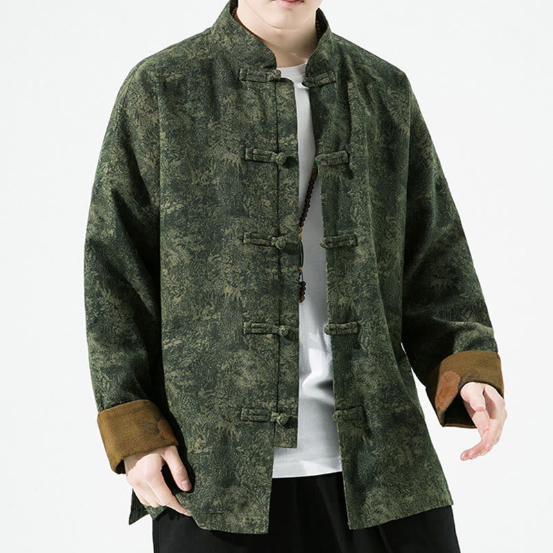Breathable Cotton Floral Print Stand Collar Meditation Jacket