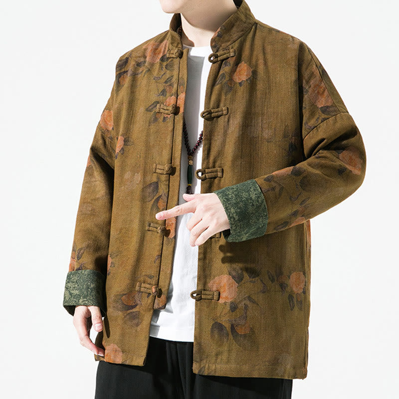 Breathable Cotton Floral Print Stand Collar Meditation Jacket