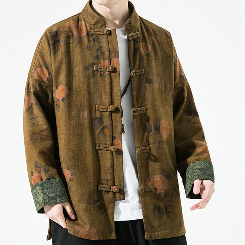 Breathable Cotton Floral Print Stand Collar Meditation Jacket
