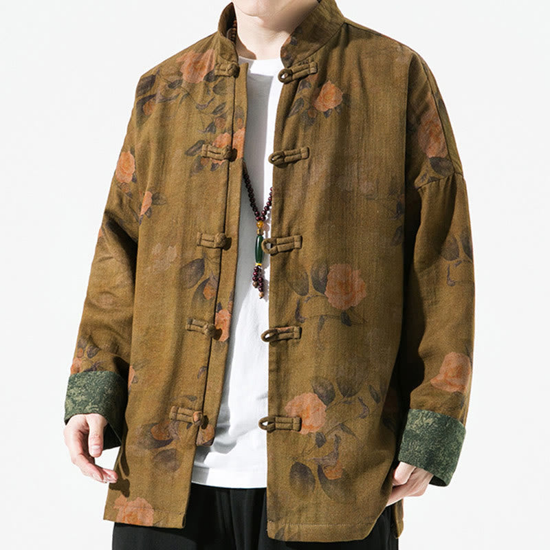 Breathable Cotton Floral Print Stand Collar Meditation Jacket