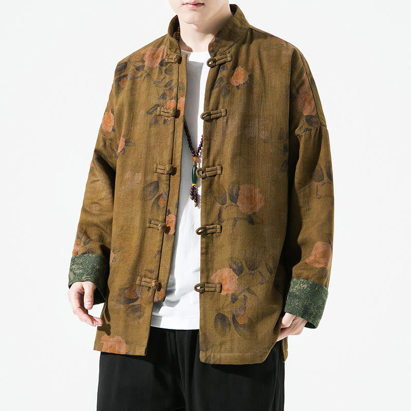 Breathable Cotton Floral Print Stand Collar Meditation Jacket