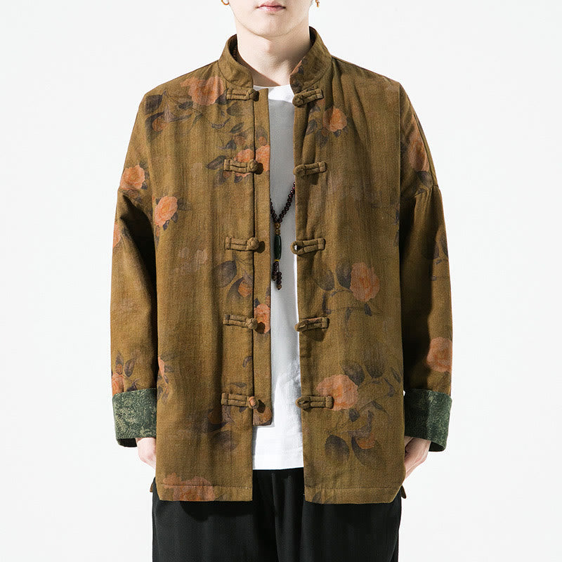Breathable Cotton Floral Print Stand Collar Meditation Jacket