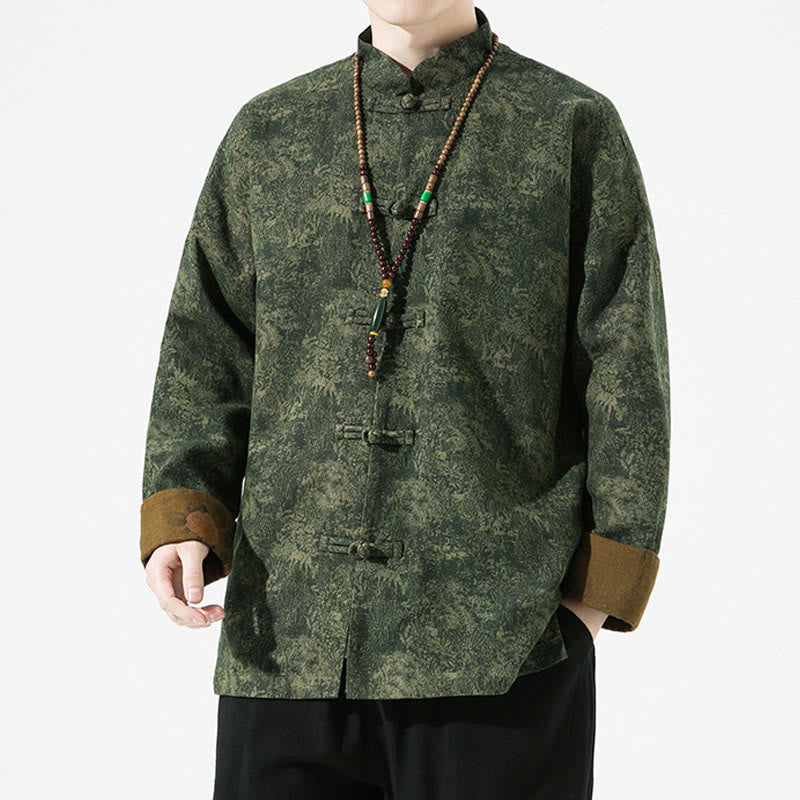 Breathable Cotton Floral Print Stand Collar Meditation Jacket