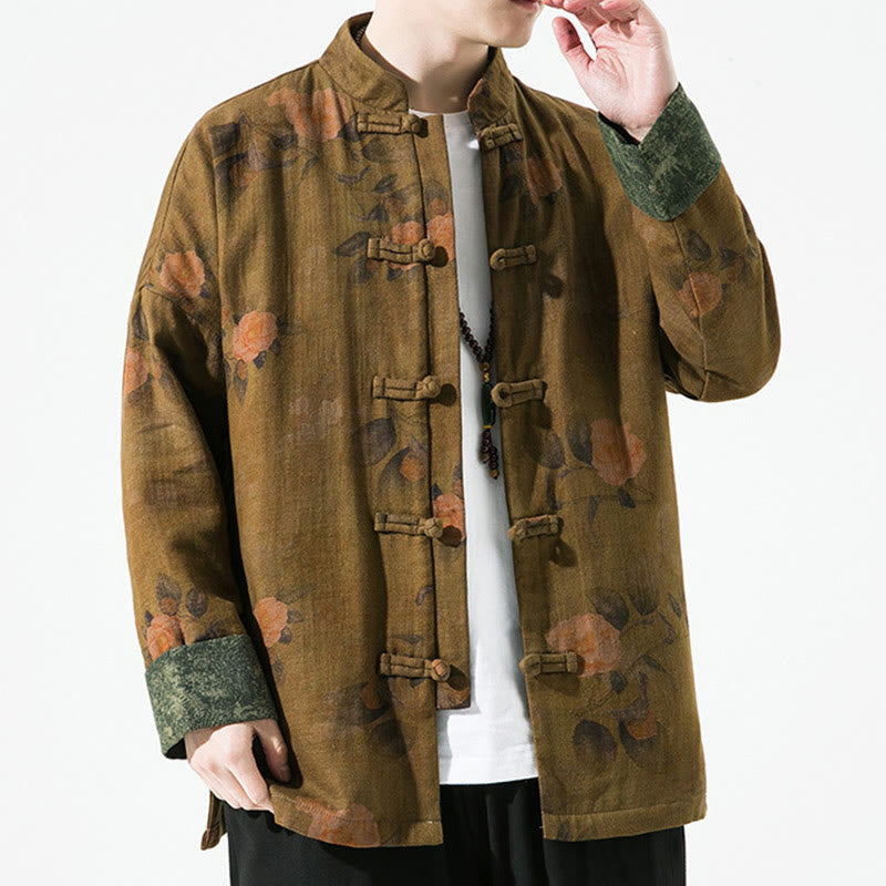Breathable Cotton Floral Print Stand Collar Meditation Jacket