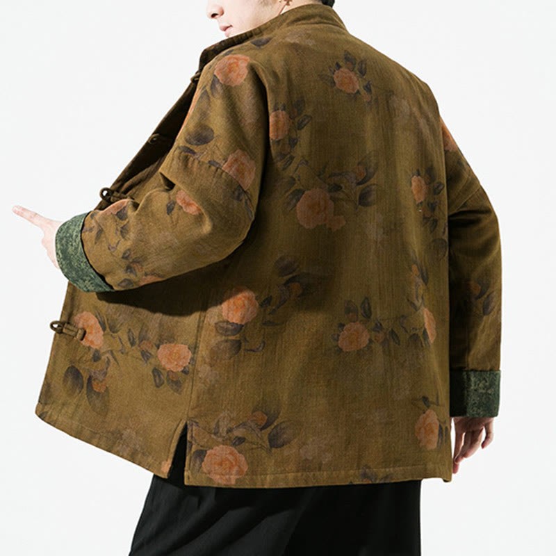 Breathable Cotton Floral Print Stand Collar Meditation Jacket