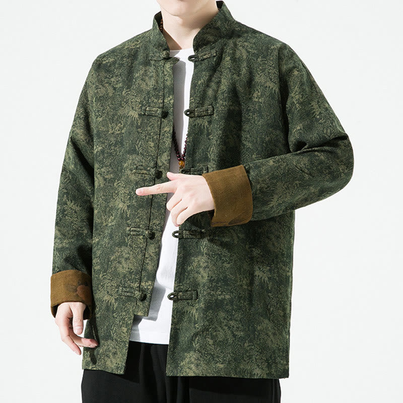 Breathable Cotton Floral Print Stand Collar Meditation Jacket