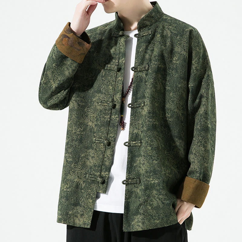 Breathable Cotton Floral Print Stand Collar Meditation Jacket