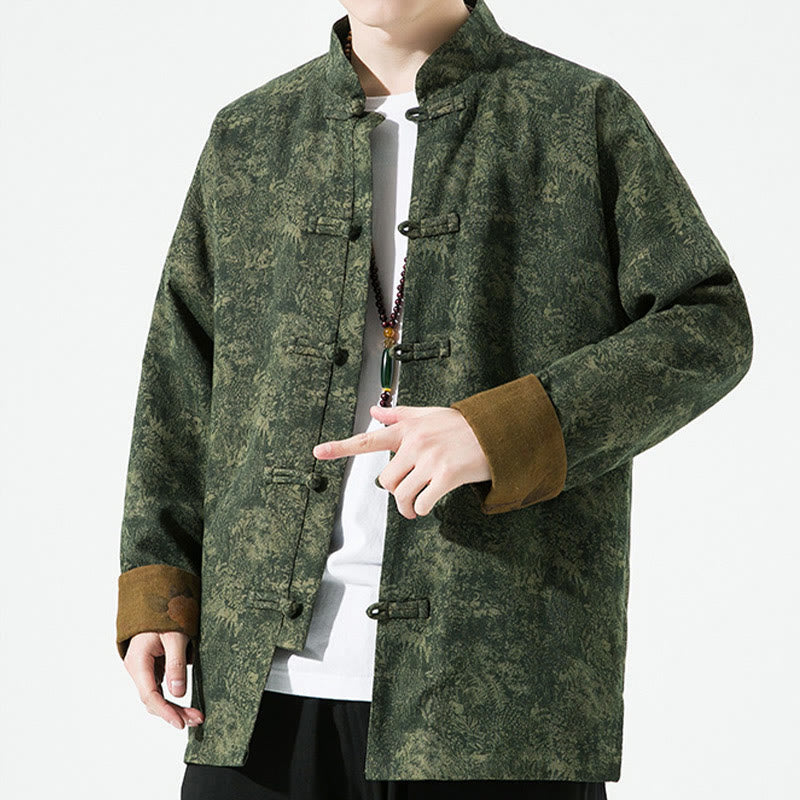 Breathable Cotton Floral Print Stand Collar Meditation Jacket