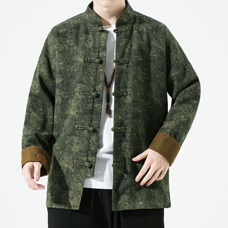 Breathable Cotton Floral Print Stand Collar Meditation Jacket