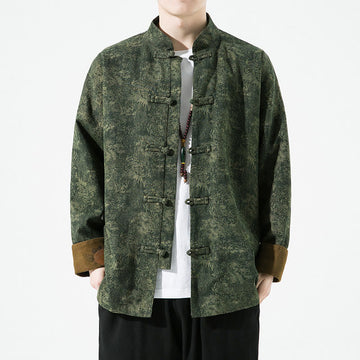 Breathable Cotton Floral Print Stand Collar Meditation Jacket