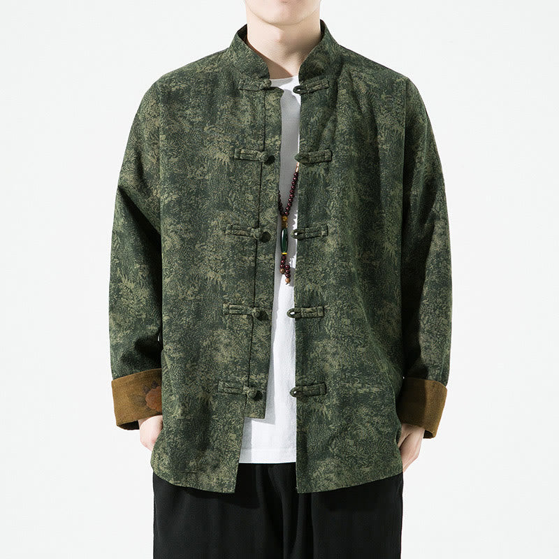 Breathable Cotton Floral Print Stand Collar Meditation Jacket