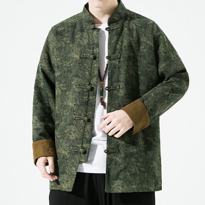 Breathable Cotton Floral Print Stand Collar Meditation Jacket