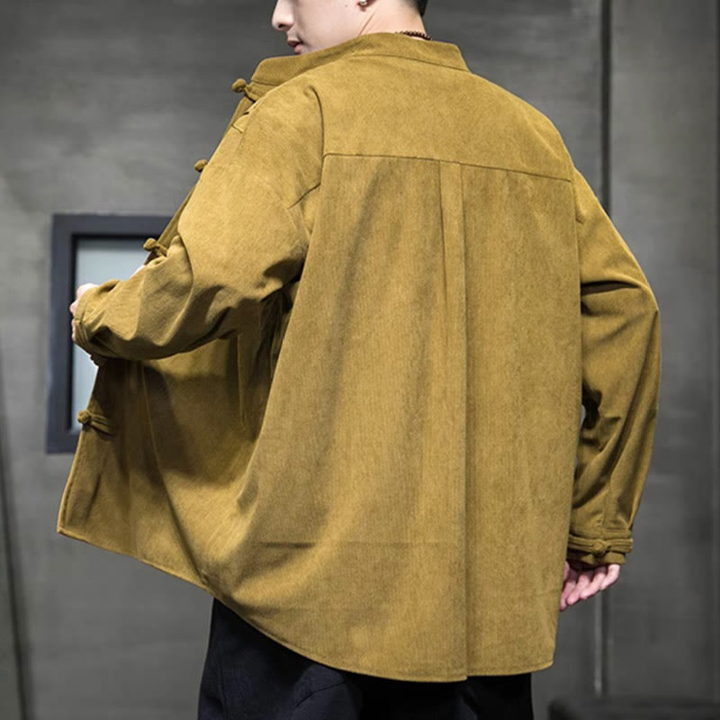Tactile Cotton Corduroy Stand Collar Men's Meditation Jacket