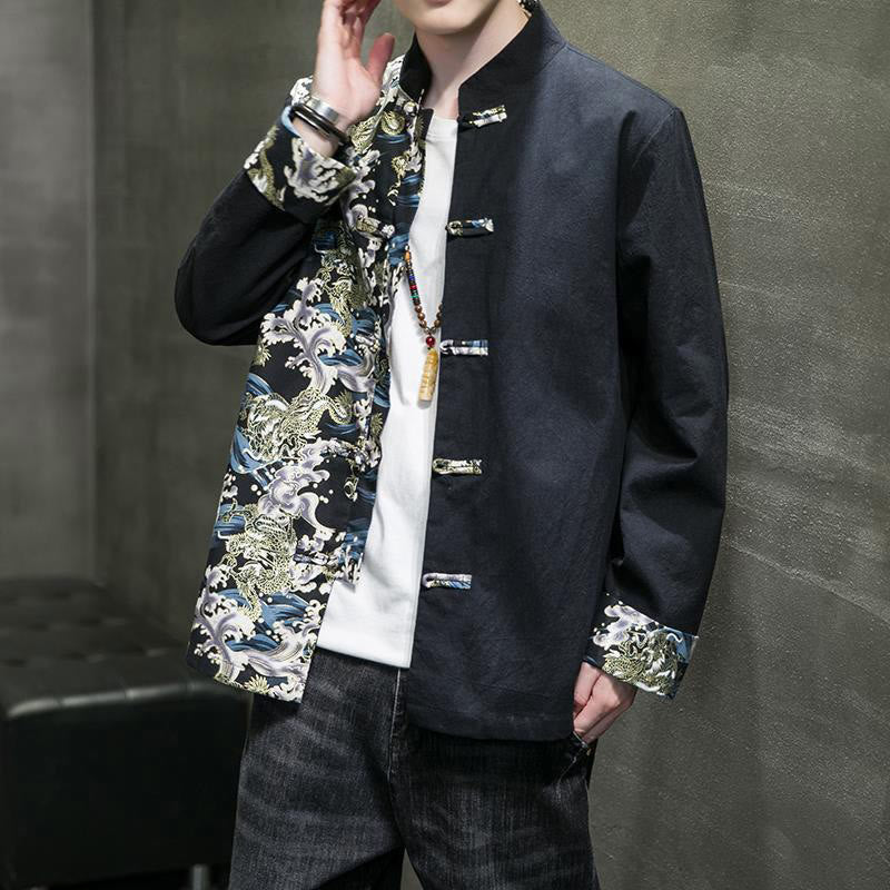 Tactile Cotton Stand-Collar Frog-Button Meditation Jacket