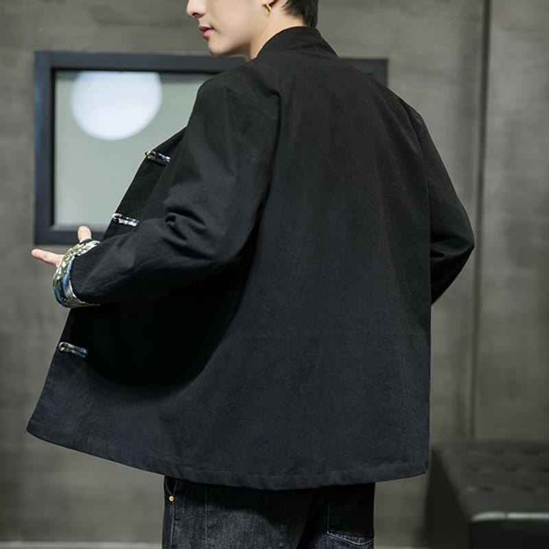 Tactile Cotton Stand-Collar Frog-Button Meditation Jacket