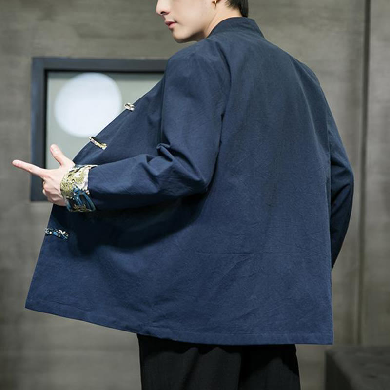 Tactile Cotton Stand-Collar Frog-Button Meditation Jacket