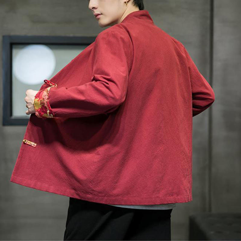 Tactile Cotton Stand-Collar Frog-Button Meditation Jacket