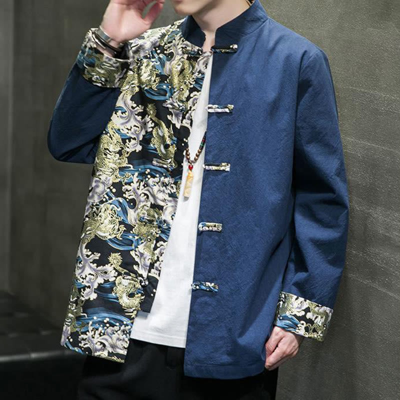 Tactile Cotton Stand-Collar Frog-Button Meditation Jacket