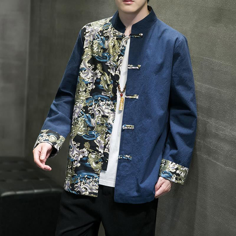 Tactile Cotton Stand-Collar Frog-Button Meditation Jacket