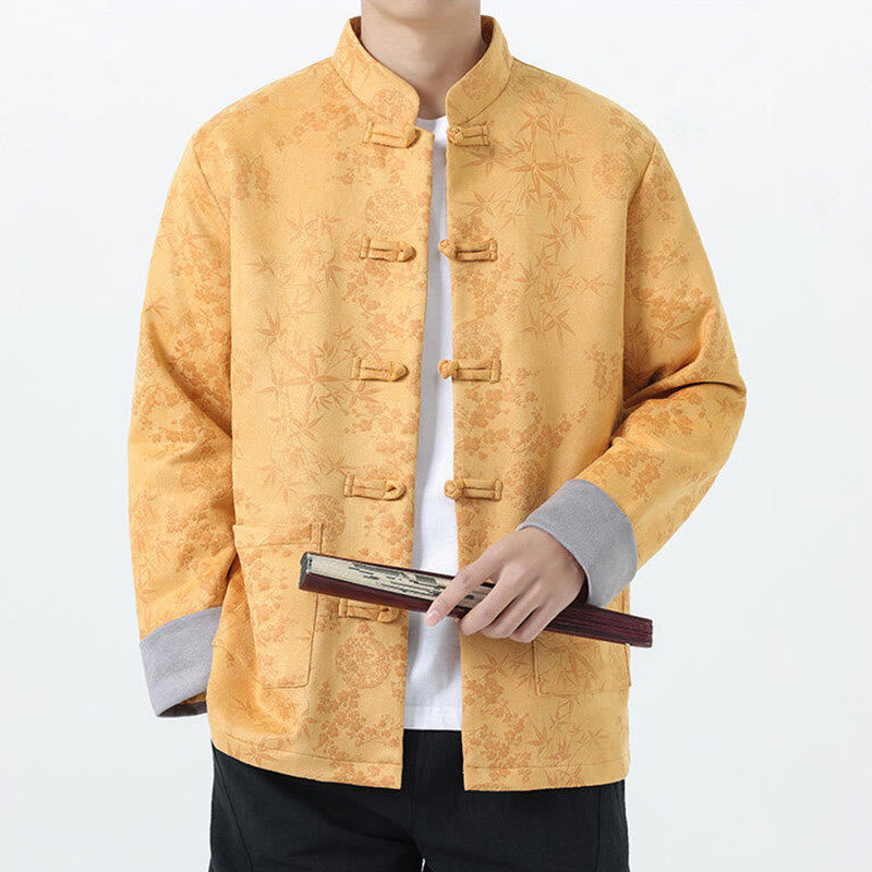 Jacquard Cotton Stand Collar Frog-Button Slim Fit Meditation Jacket