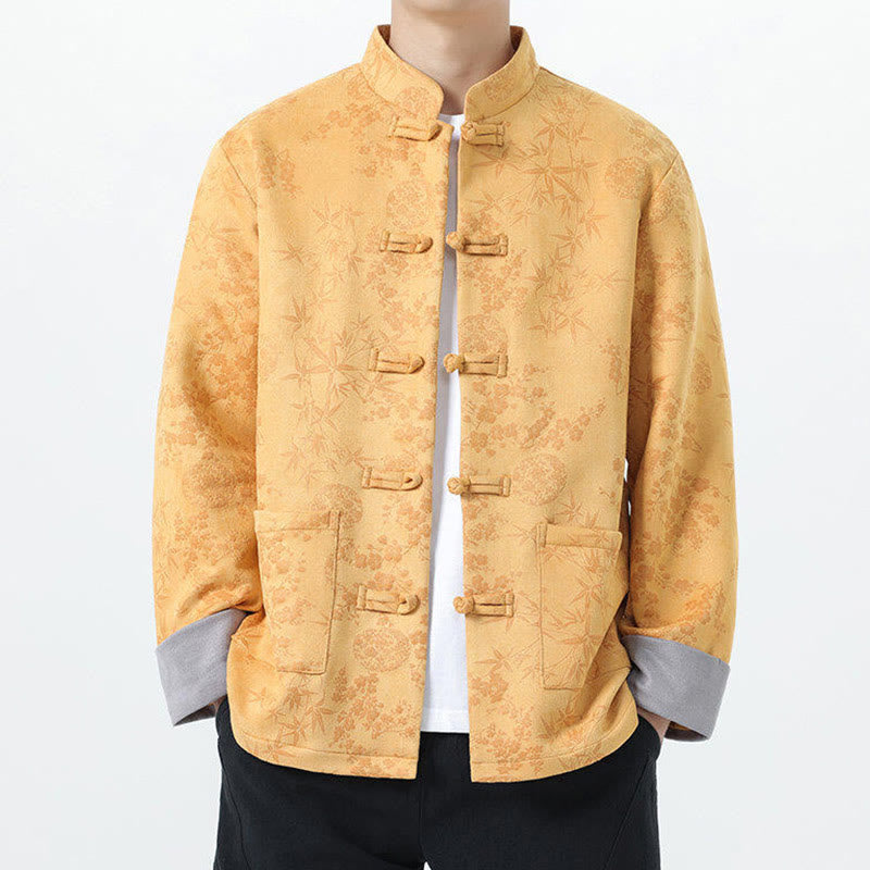 Jacquard Cotton Stand Collar Frog-Button Slim Fit Meditation Jacket