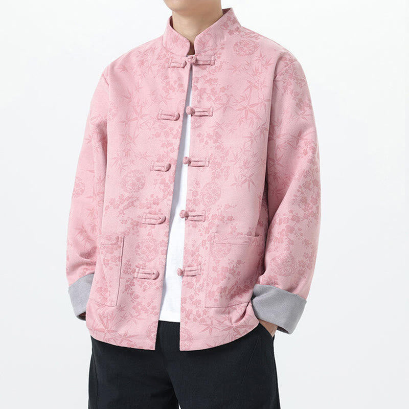 Jacquard Cotton Stand Collar Frog-Button Slim Fit Meditation Jacket