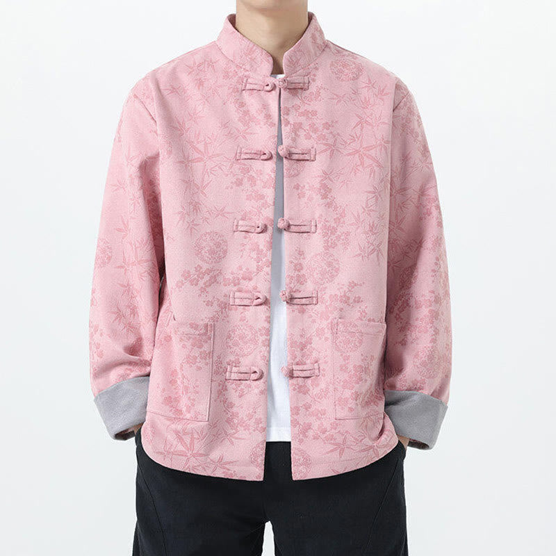 Jacquard Cotton Stand Collar Frog-Button Slim Fit Meditation Jacket